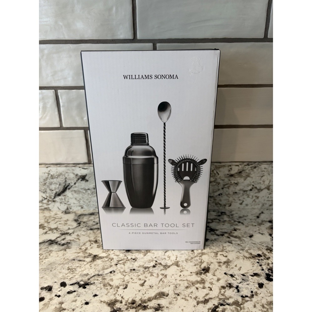 New Williams Sonoma Gunmetal Stainless Steel 4-Piece Cocktail kitchen gift drink